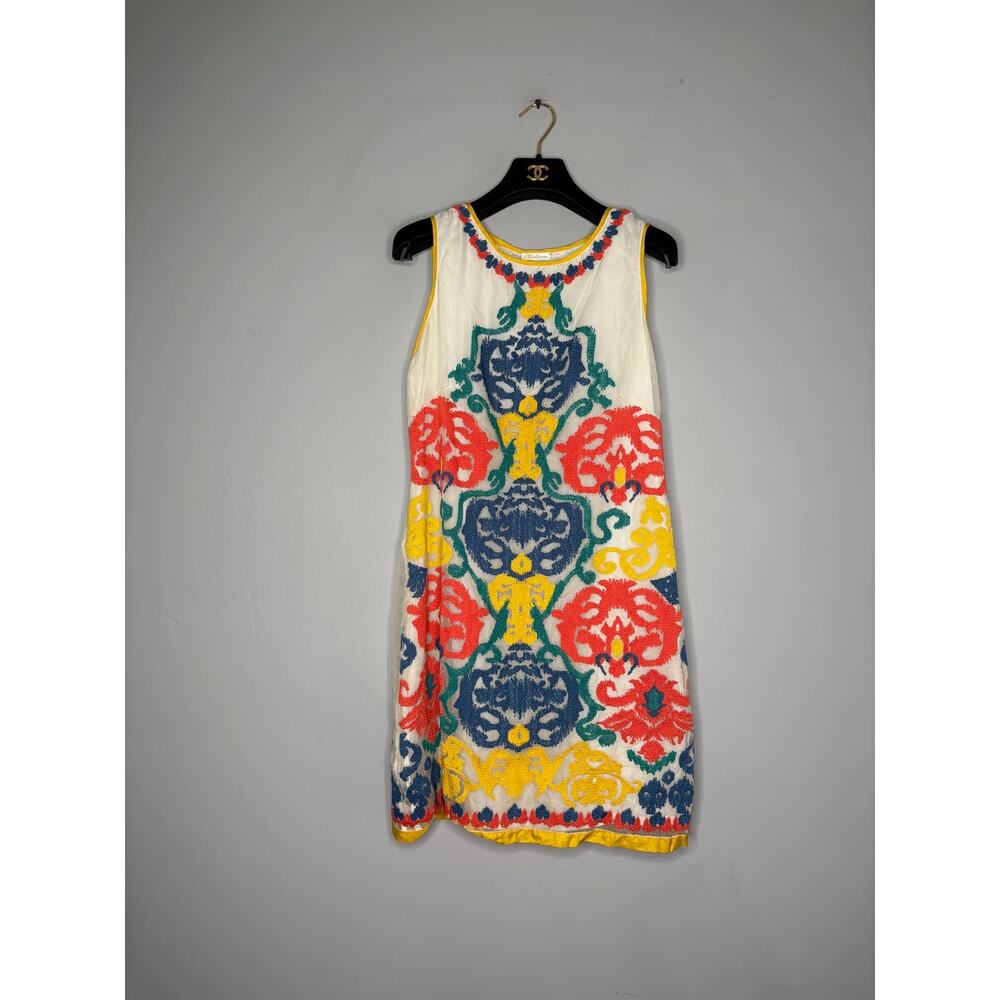 Shoshanna Mini Dress Size 4 Lined 100% Silk Shell Sheath Embroidered